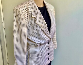 80er Jahre Feraud Polka Dot taillierter Schößchen Blazer-Gr. 8