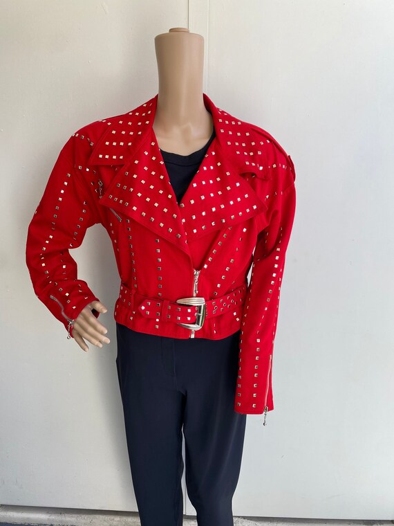 80s Studded Red Biker Punk Jacket-Sz M