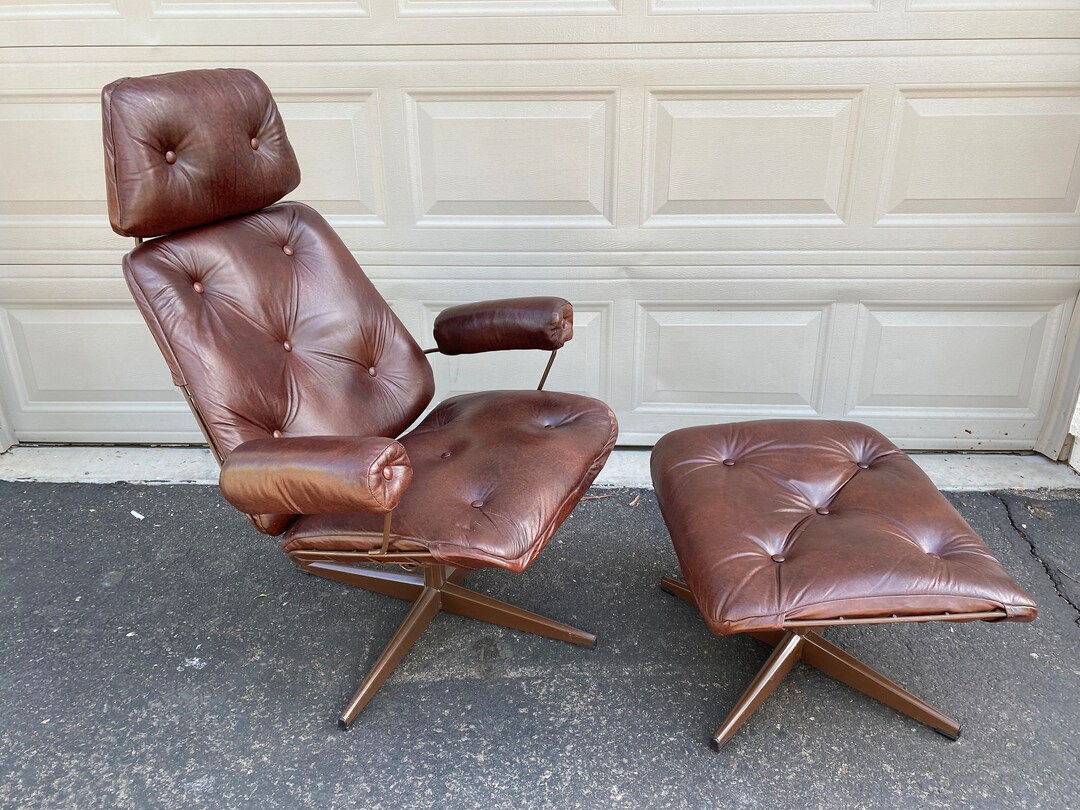 Rare Homecrest Leather Lounge Chair Ottomanrestored New Etsy
