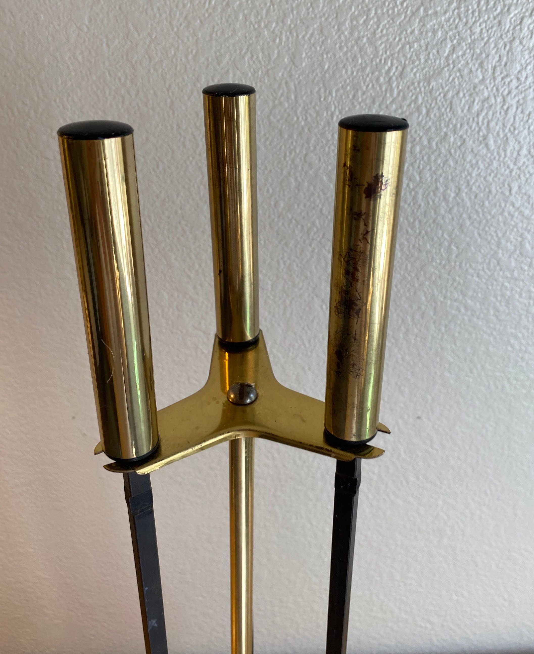 Gucci Horsebit Fireplace Tools, Gold Tone Brass and Silver Chrome, Signed