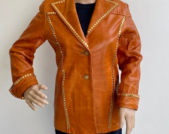 1970s Leather Jacket with Studded Gold Detail