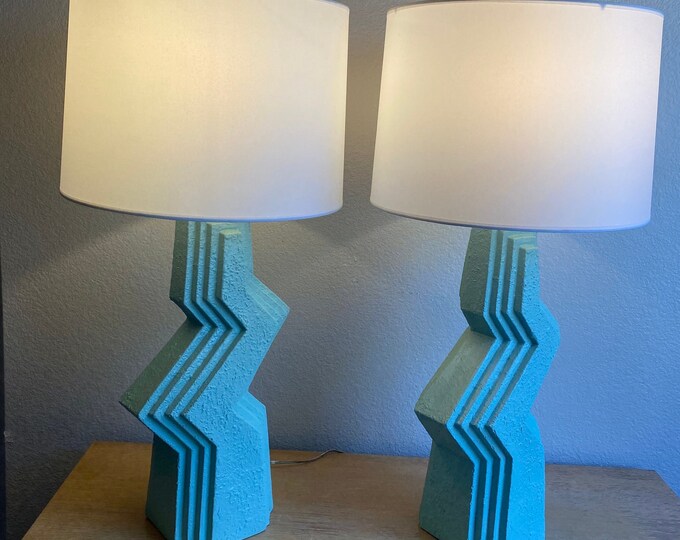 Rare Mint 1980's Turquoise Zig Zag Lampsvera Studiosnew Etsy