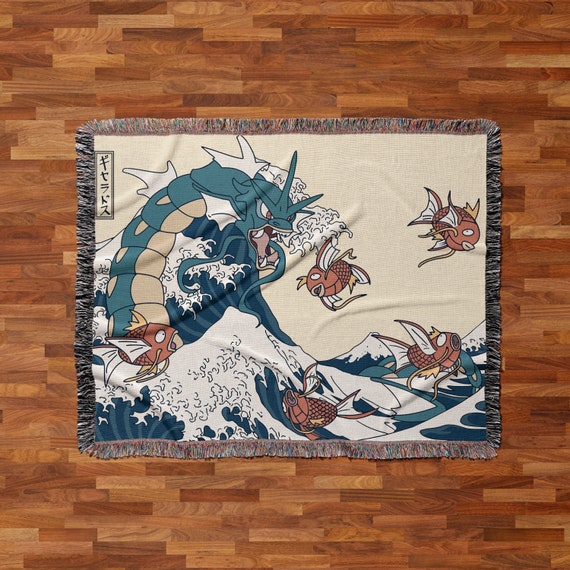 Gyarados Great Wave Woven Blanket Pokemon Tapestry Throw Anime Poison Etsy