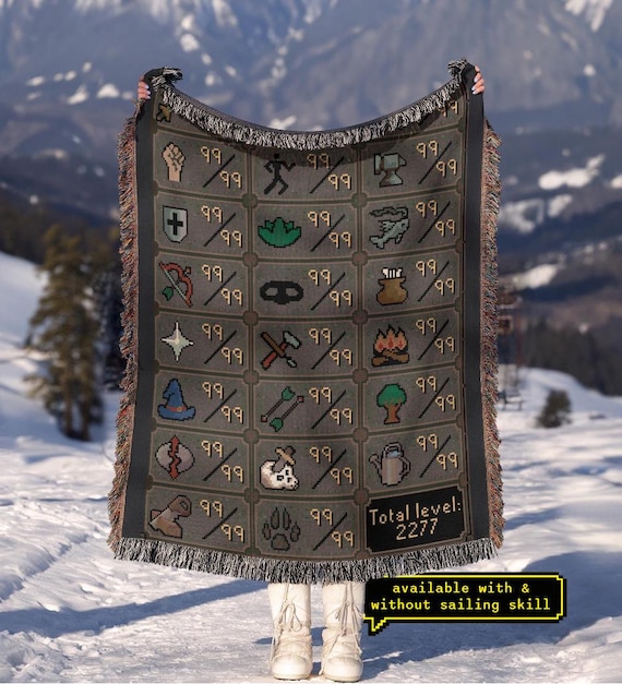 Runescape Hand Woven Blanket | Max Stats 2277 Tapestry Throw | Meme Gift