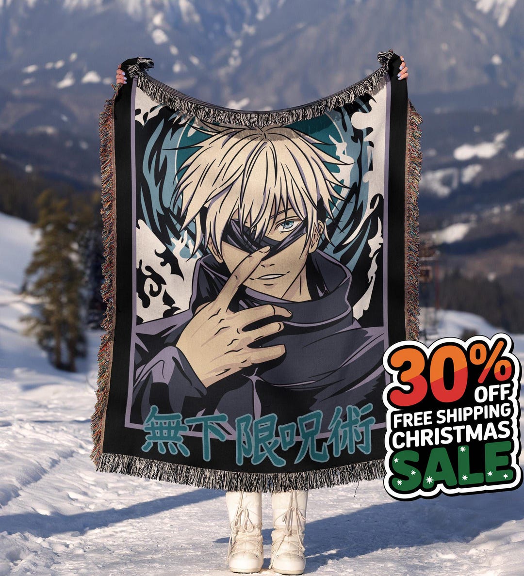 Anime Hand Woven Blanket | Anime Gojo Tapestry Throw | Manga