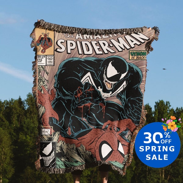 Spider-Man Hand Woven Blanket | Comic Tapestry Throw | Marvel Venom