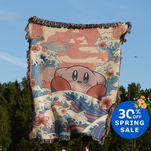 Kirby Hand Woven Blanket | Retro Gaming Tapestry Throw | Kawaii poison