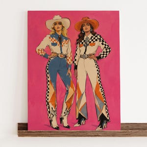 Two Rodeo Performers Western Fashion Hot Pink Gouache Poster & Canvas FQZPB