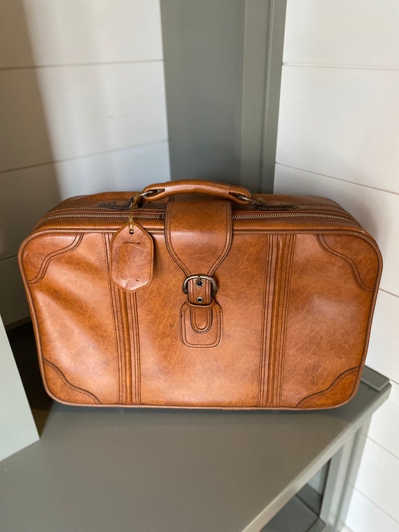 Vintage Suitcase Large Tweed Dresner Luggage With Leather 