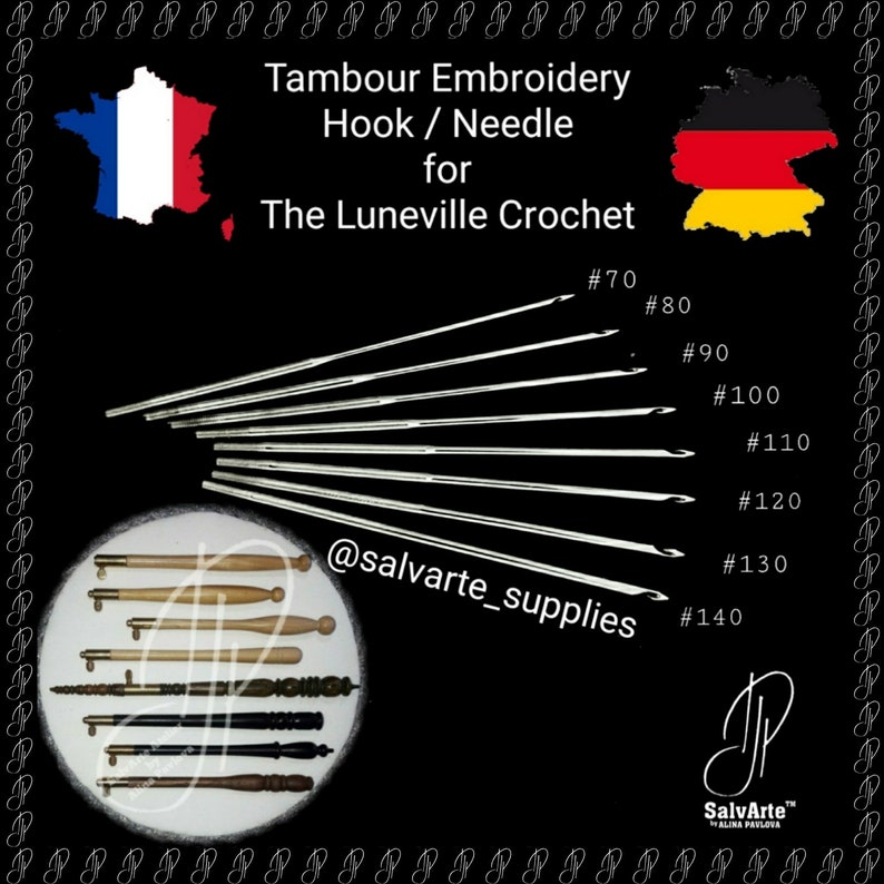 Original Tambour Beading Embroidery Hook Needle Crochet de Luneville Lesage / Aari Ari Zardozi Zardosi 70 80 90 100 110 120 130 140 image 2