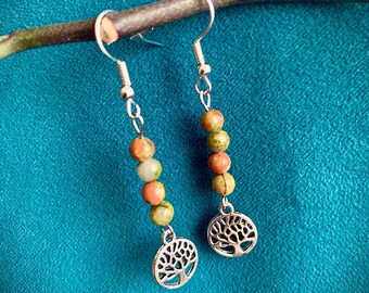 Unakite Tree of Life Earrings