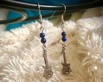 Handmade Lapis Lazuli Guitar Earrings