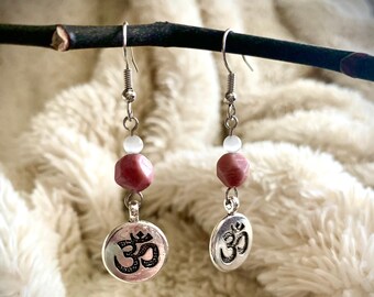 Rhodonite Om Earrings