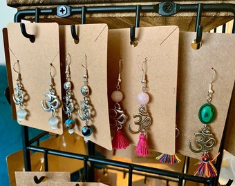 Gemstone Om Earrings