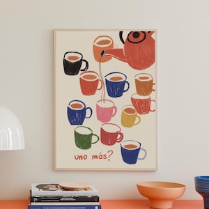 Stampa di tè, regalo per gli amanti del tè disegnato a mano, arte murale moderna per la cucina, poster Uno Mas One More Tea, arte murale per il bar del caffè, arte tipografica