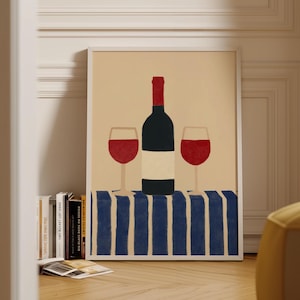 Red Wine Print: Modern Kitchen Wall Art, Home Bar Decor