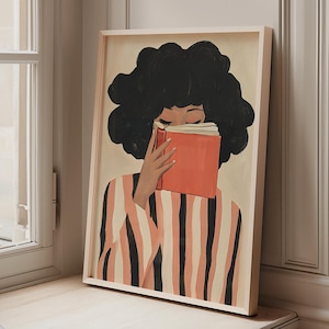 Reading Woman Art Print: Mid-Century Modern Book Lover Gift