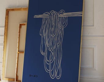 Ramen Poster: Japanese Food Illustration, Blue Kitchen Wall Art