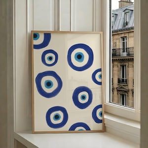 Modern Evil Eye Print: Blue Nazar, Minimalist Mediterranean Decor