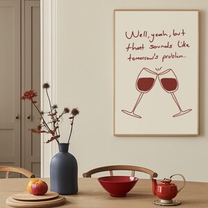 Proost rode wijn print, retro bar kar decor, moderne muur kunst uit het midden van de eeuw, eetkamer decor, trendy wijn poster, typografie kunst