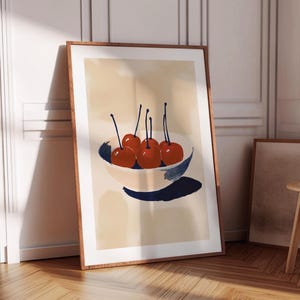 Kersen Art Print, rode keukenmuurkunst, moderne fruitkunst voor huis en keuken, minimalistische rode kersprint, esthetische kunst