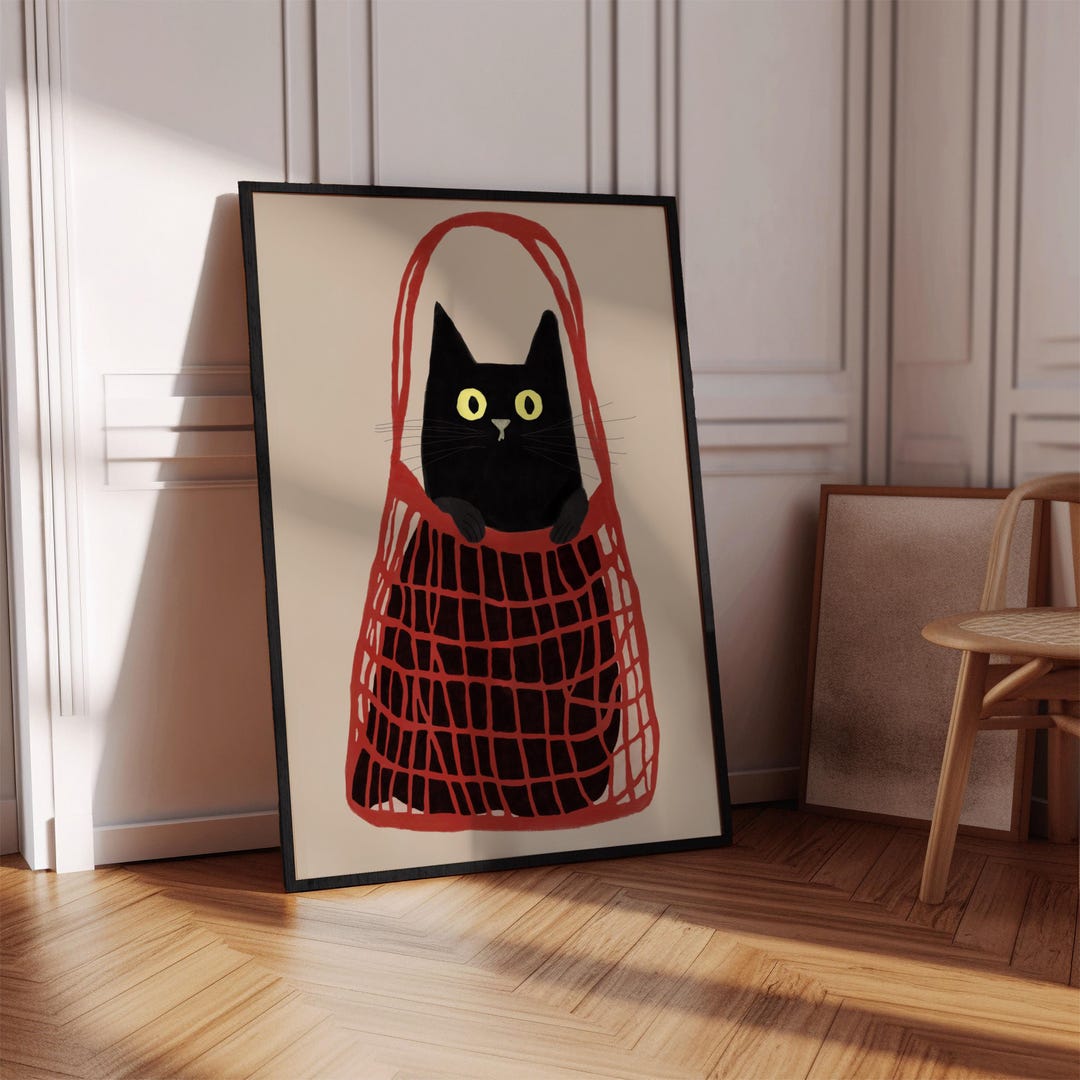 Funny Black Cat Print, Cute Cat Wall Decor, Cat Lover Gift, Aest…