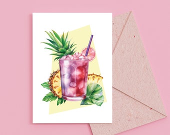 Pineapple Cocktail Summer Blank Greeting Card | Digital File