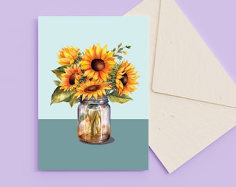Sunflowers Summer Blank Greeting Card | Digital File