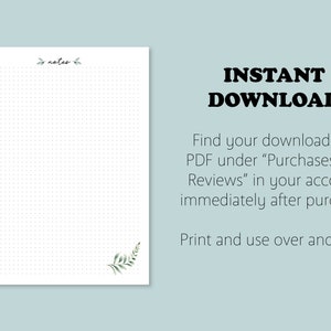 Leafy Note Page | Styl Bullet Journal | Do pobrania Do druku PDF | 8,5 x 11 cali, Letter