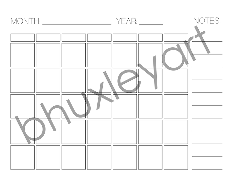 Blank Minimalist Monthly Calendar Pdf/printable - Etsy