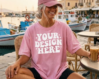 Maqueta de camiseta rosa deslavada / Comfort Colors 1717, Marina Cafe (Descarga digital)