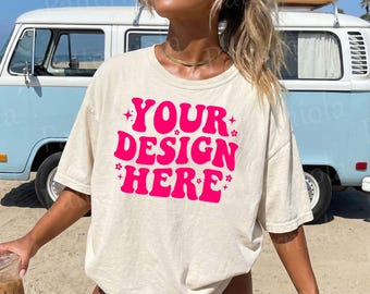 Maqueta de camiseta Comfort Colors 1717 color marfil, estilo playero (descarga digital)