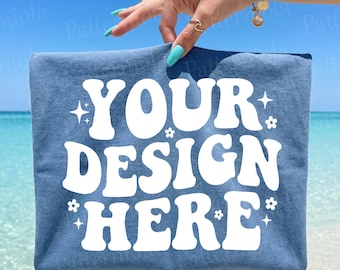 Maqueta de camiseta doblada de mezclilla azul Comfort Colors 1717 / Estilo de vida playero (Descarga digital)