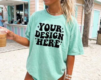 Maqueta Comfort Colors 1717 Mint, Maqueta de camiseta Mint, Maqueta de heladería, Maqueta de camisa de verano para la playa, Impresión bajo demanda extragrande