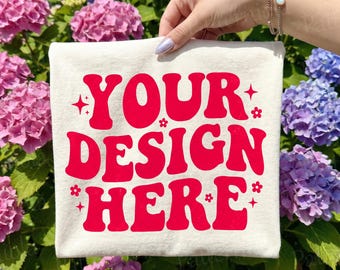 Maqueta de camiseta plegable color marfil Comfort Colors 1717 / Estilo de vida de jardín de hortensias (descarga digital)