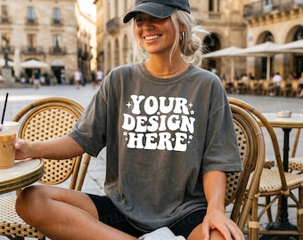 Maqueta de camiseta extragrande de peso pesado Comfort Colors 1717 Pepper, camiseta vintage POD Terrace