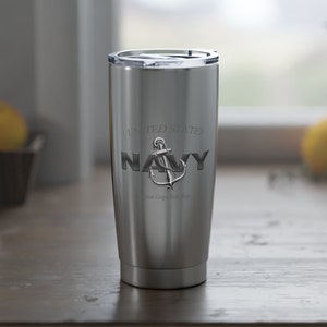 Navy 20 oz Stainless Steel Tumbler | Insulated Travel Mug | Navy Logo Cup | Military Gift