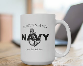 Navy 15 oz Coffee Mug | US Navy Ceramic Cup | Patriotic Military Gift