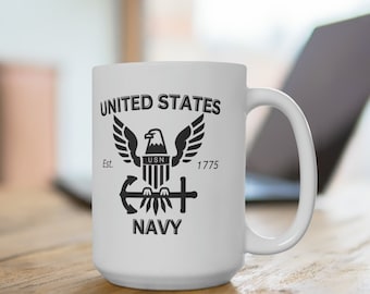 Navy 15 oz Coffee Mug | US Navy Ceramic Cup | Patriotic Military Gift