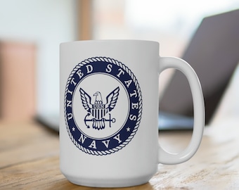 Navy 15 oz Coffee Mug | US Navy Ceramic Cup | Patriotic Military Gift