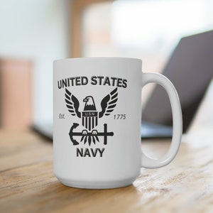 Navy 15 oz Coffee Mug | US Navy Ceramic Cup | Patriotic Military Gift
