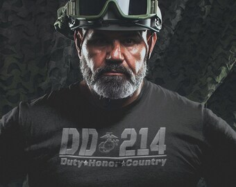 DD214 T-Shirt | Marine-Inspired Emblem | Duty Honor Country Tee | Marine Veteran Gift