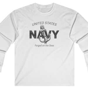 Navy Long Sleeve Tee | US Navy 'Forged on the Seas' Shirt | Patriotic Navy Tee