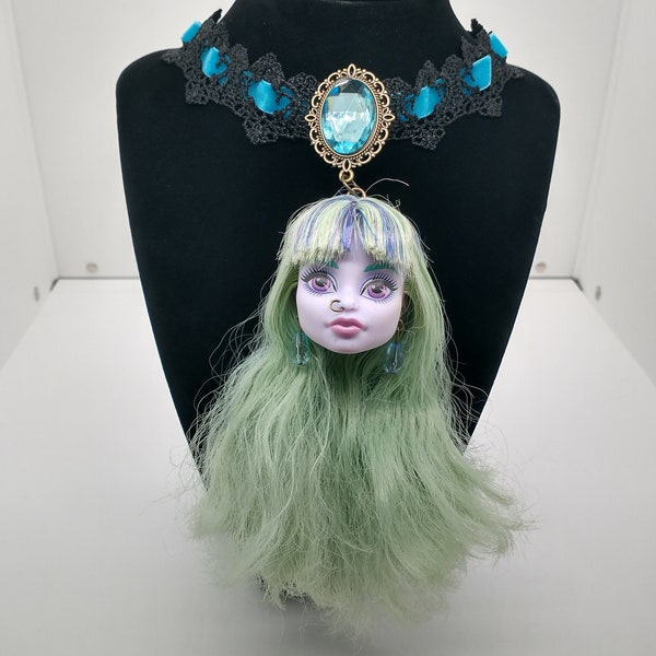 Twyla Boogeyman Monster High Necklace Gothic Black Lace Gothic Blue Handmade