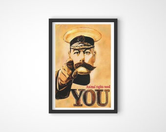 Poster d'epoca sui diritti degli animali