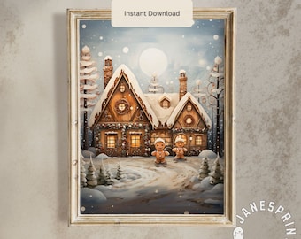 Cute Gingerbread Printable Wall Art Digital Download, Fun Christmas Print Downloadable, Cozy Holiday Season Gingerbread Digital Print