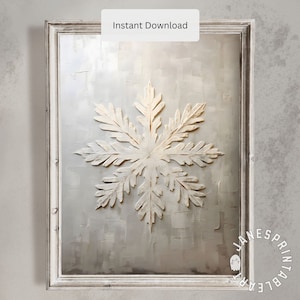 Snowflake Wall Art Printable, Beige Winter Wonderland Picture Instant Download, Vintage Christmas Snowflake Image to Print, Xmas Digital Art