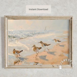 Sandpiper Art Print Download, Seaside Landscape Printable Wall Art, Coastal House Wall Art, Coastal Birds Digital Print, Sandpiper Beach Art