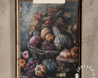 Herbst dunkel Moody Stillleben Gemälde Sofortiger digitaler Download, Herbstlich und Moody Vintage-Druck zum Download, Herbst dunkel Academia Wandkunst