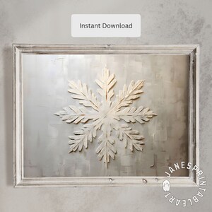 Snowflake Wall Art Printable, Beige Winter Wonderland Picture Instant Download, Vintage Christmas Snowflake Image to Print, Xmas Digital Art